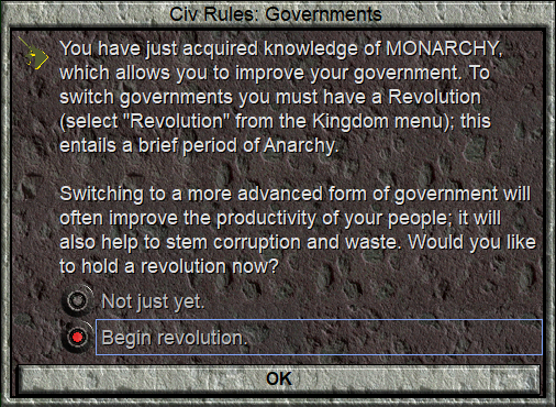 Having acquired Monarchy among our ideas, we may now have a spirit of REVOLUTION take hold as we instill it's power among our people.